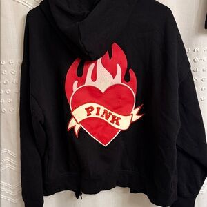 NWOT VS Pink “That’s Fire” Black Hoodie with Red Embroidery - Medium